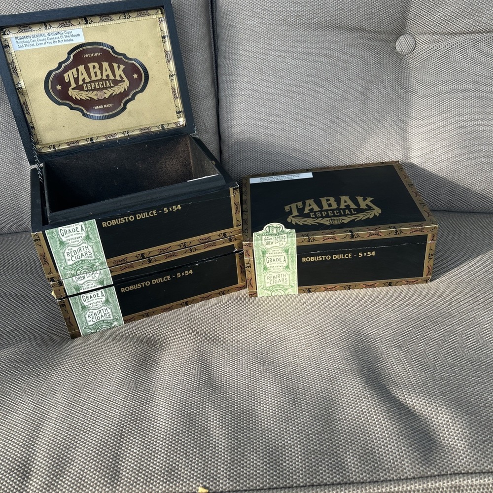 Lot Of 3 Tabak Especial by Drew Estate Empty Cigar Boxes Black & Gold